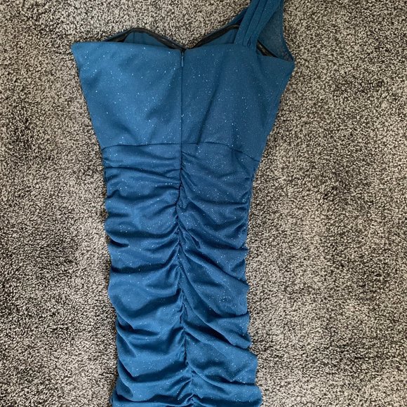 Blue Sparkled Cachet One Shoulder Cocktail Dress - Picture 2 of 2